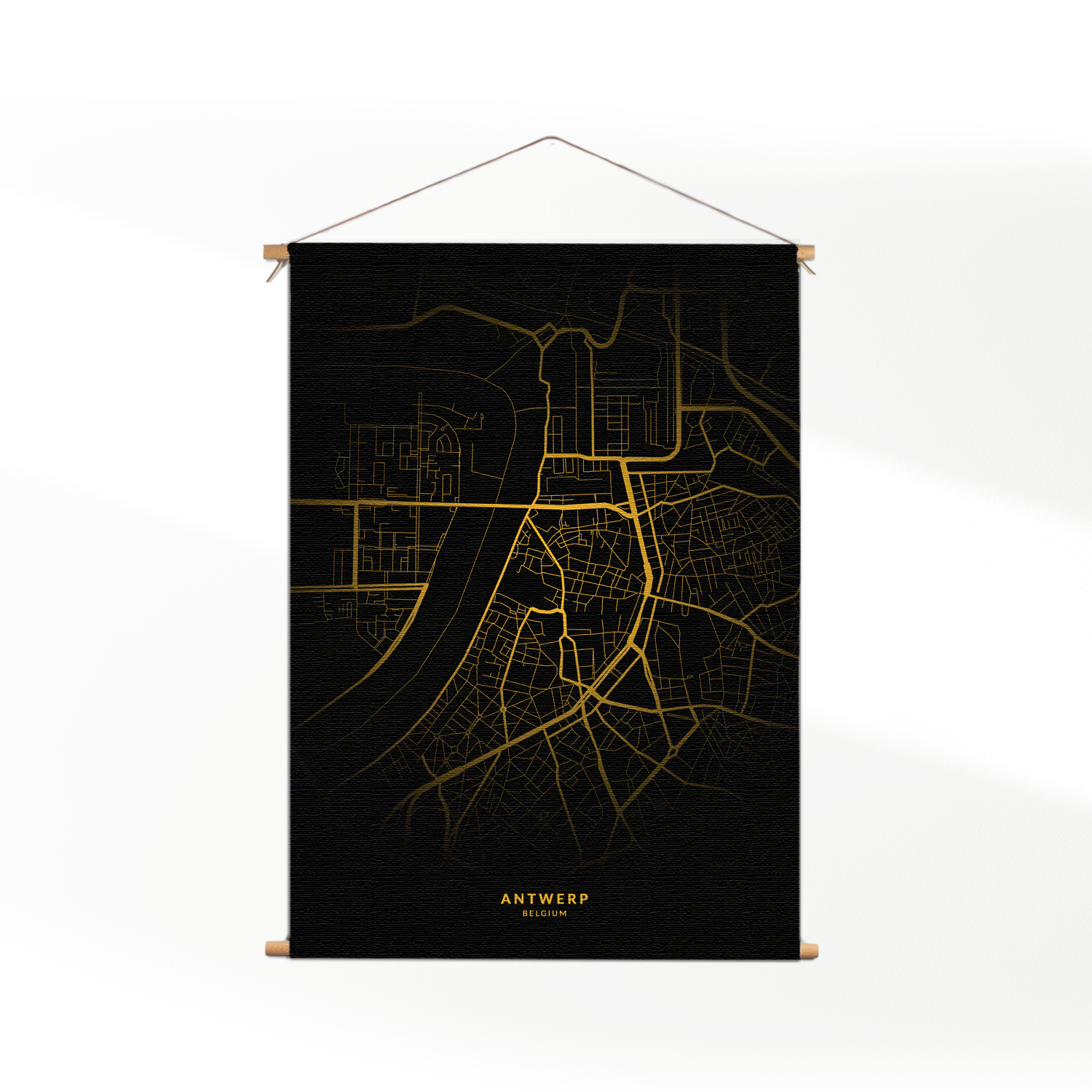 Textielposter Antwerp Antwerpen Plattegrond Zwart Geel