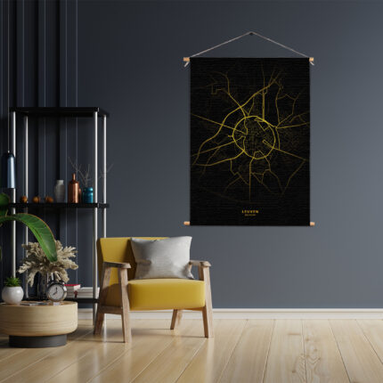 Textielposter Leuven Plattegrond Zwart Geel