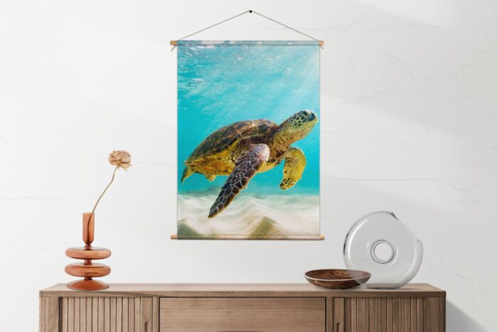 Textielposter Zeeschildpad In Helderblauw Water 04