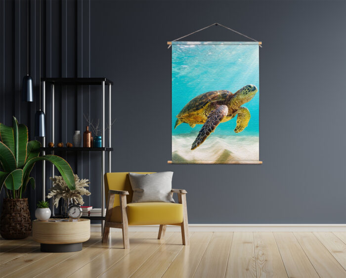Textielposter Zeeschildpad In Helderblauw Water 04