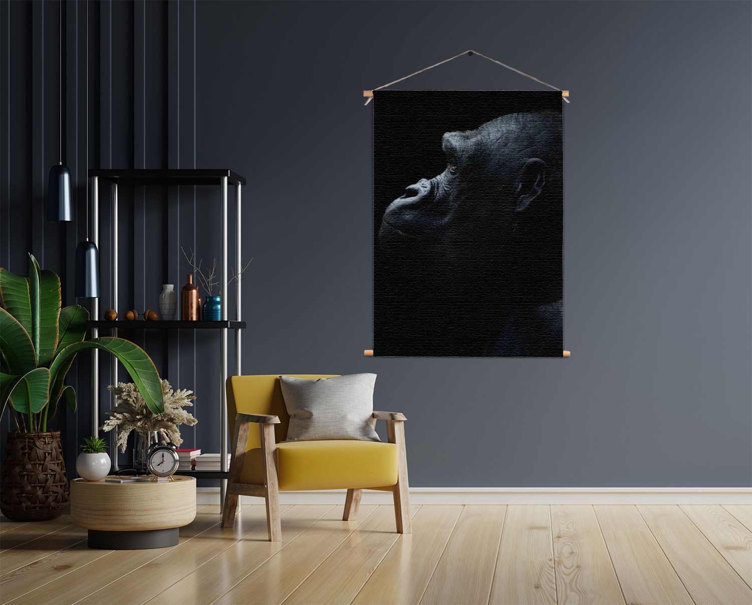 Textielposter De Aap Zwart Wit
