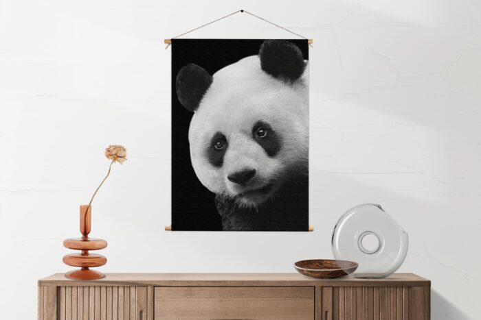 Textielposter Pandabeer Zwart Wit 02