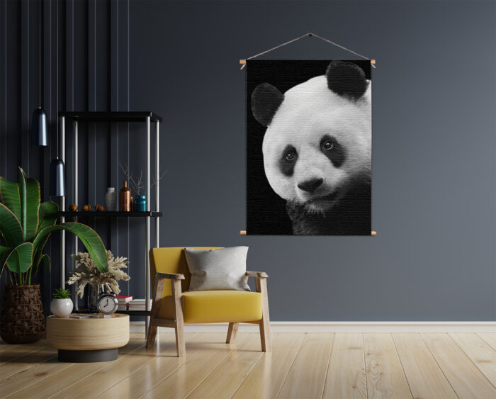 Textielposter Pandabeer Zwart Wit 02