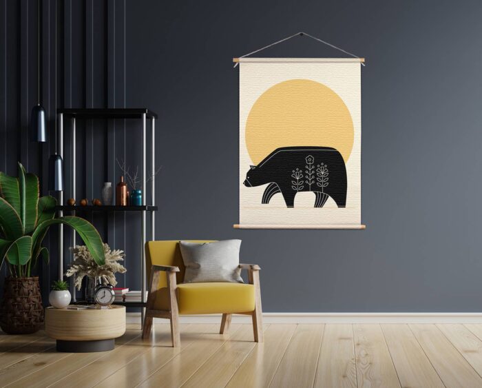 Textielposter Abstact beer met zonsondergang