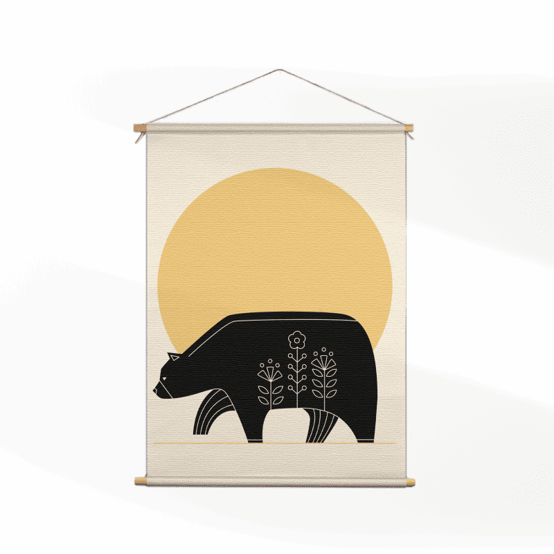 Textielposter Abstact beer met zonsondergang