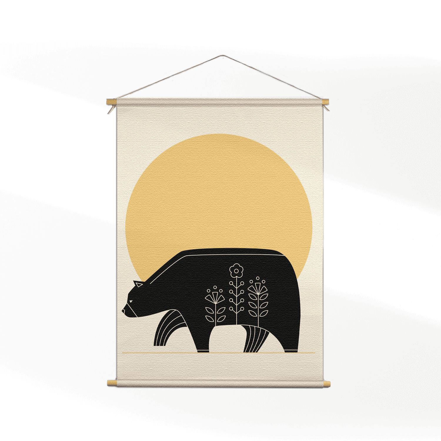 Textielposter Abstact beer met zonsondergang