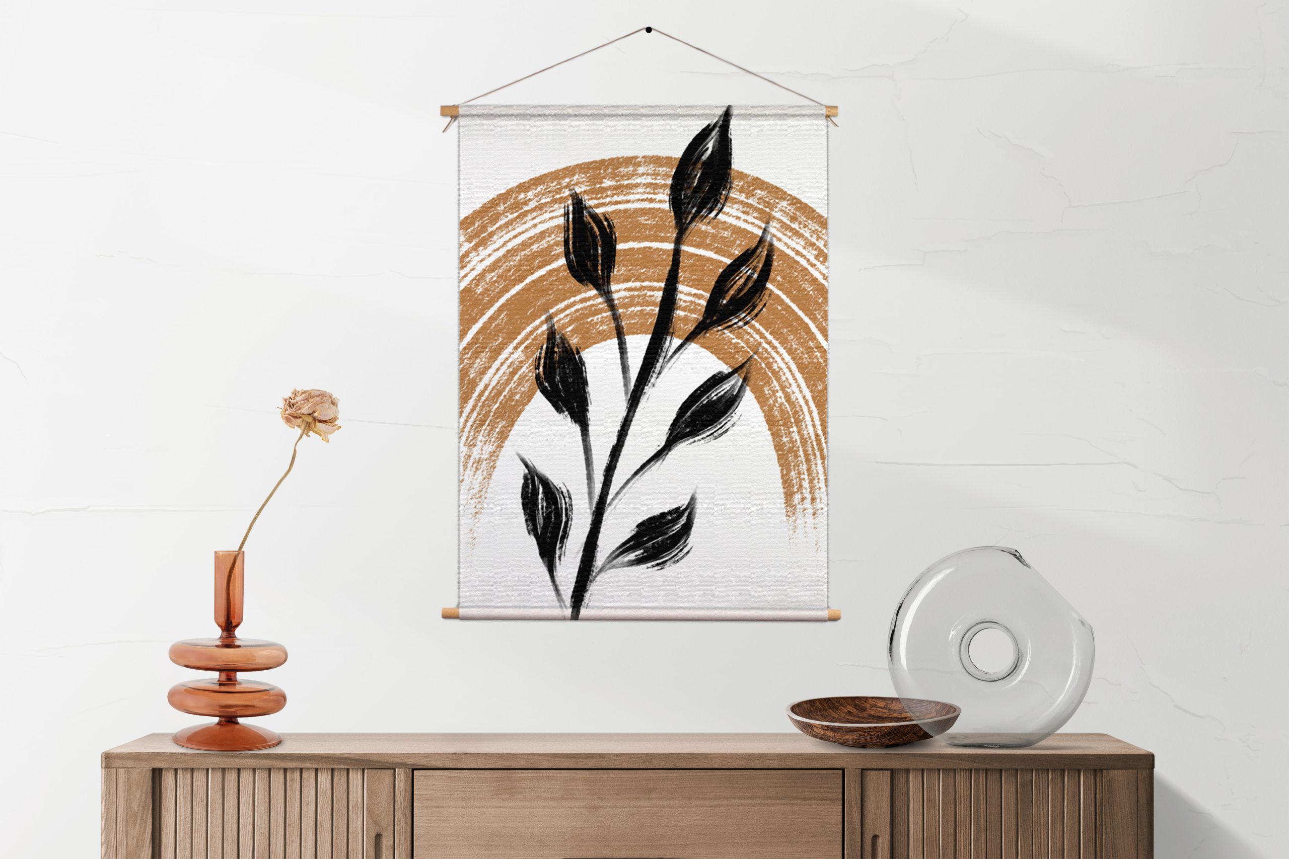 Textielposter Scandinavisch Patroon met Bloem 01