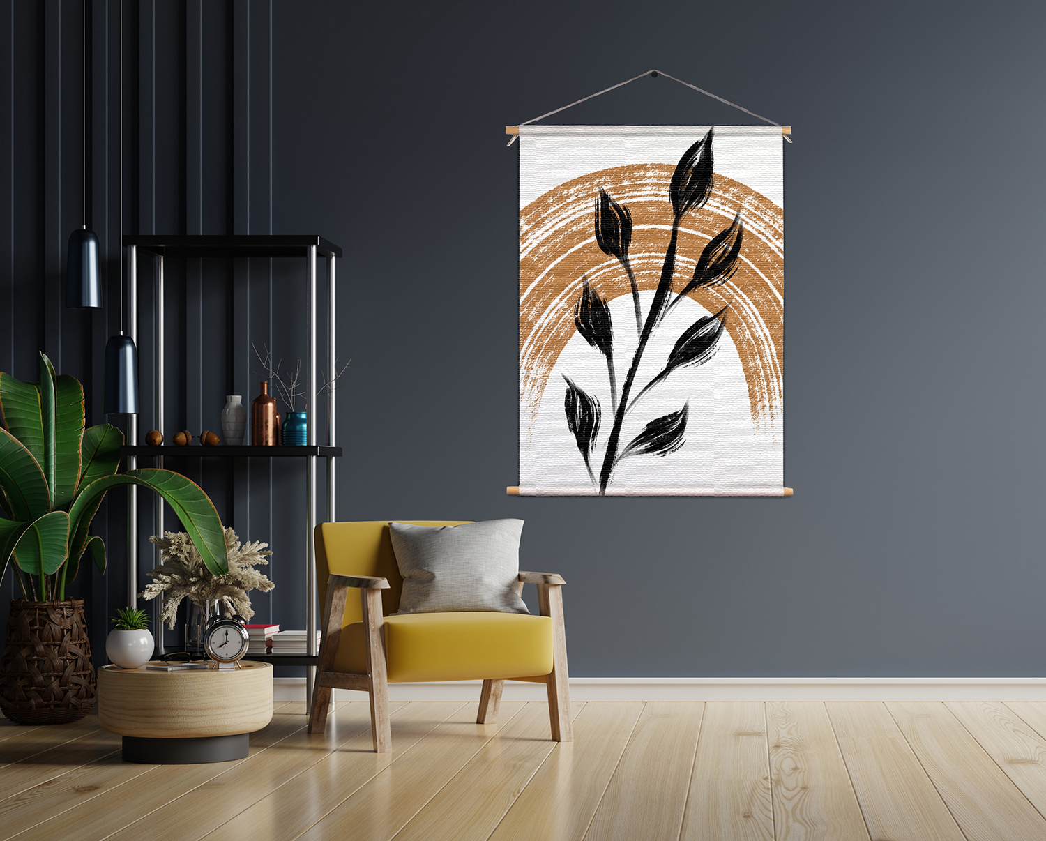 Textielposter Scandinavisch Patroon met Bloem 01