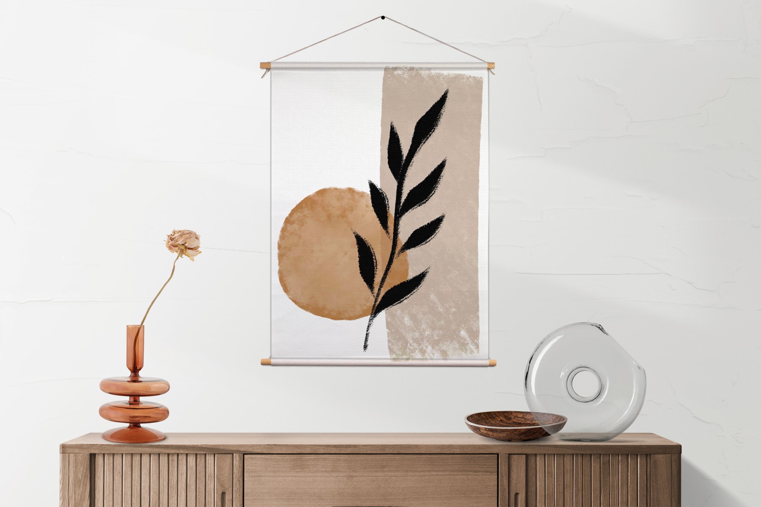 Textielposter Scandinavisch Patroon met Bloem 02