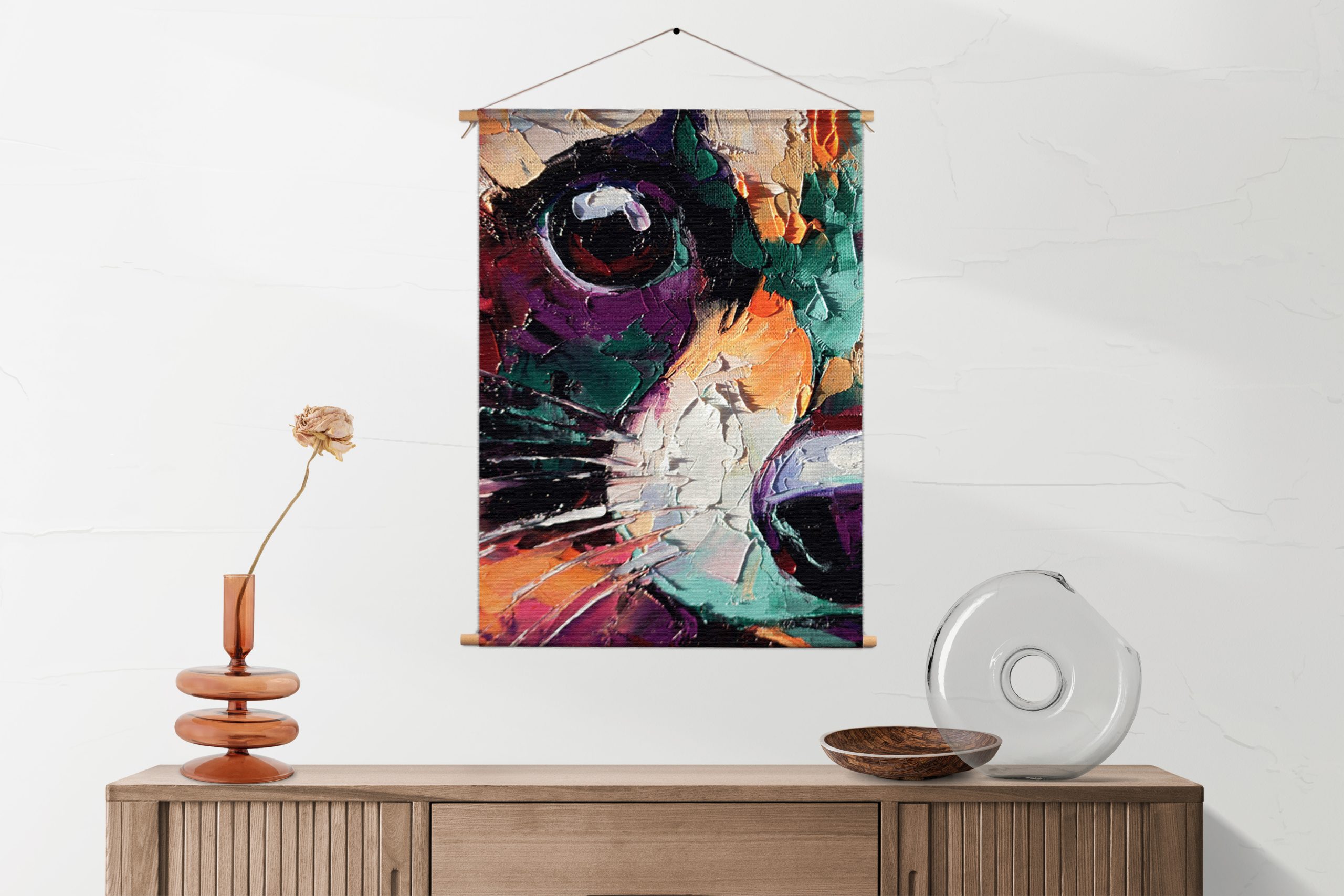 Textielposter Geschilderde Dierenkop in Kleur