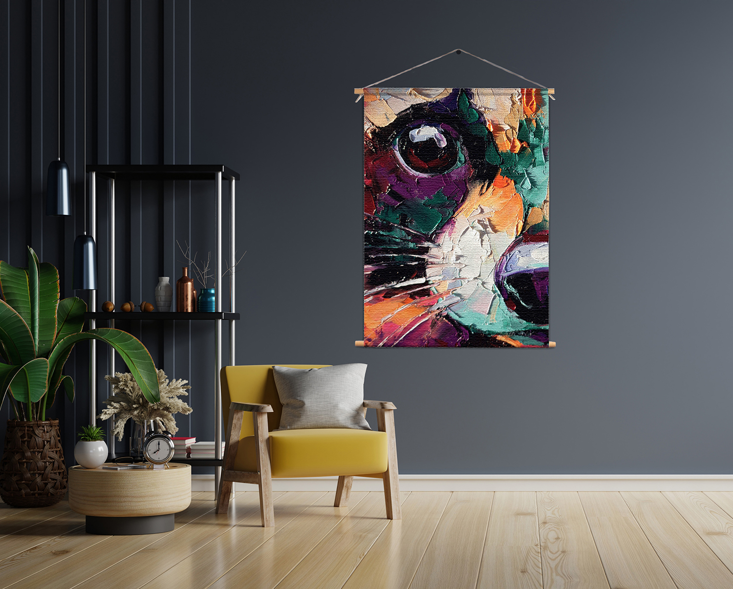 Textielposter Geschilderde Dierenkop in Kleur