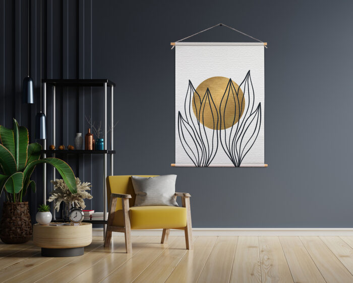 Textielposter Scandinavisch Design Plant met Goud Element 01