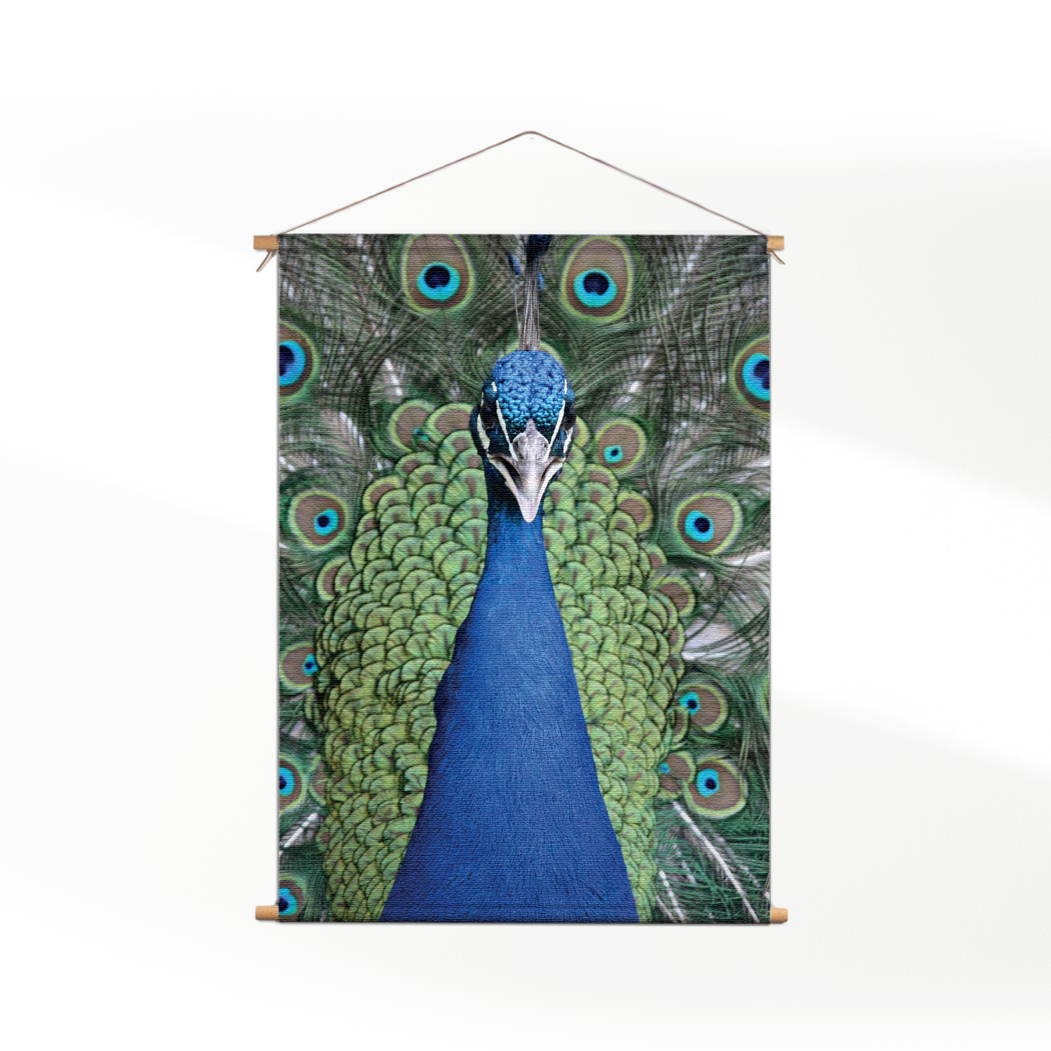 Textielposter Blauwe Pauw Met Groene Verem