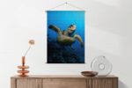 Textielposter Zeeschildpad In Helderblauw Water 02