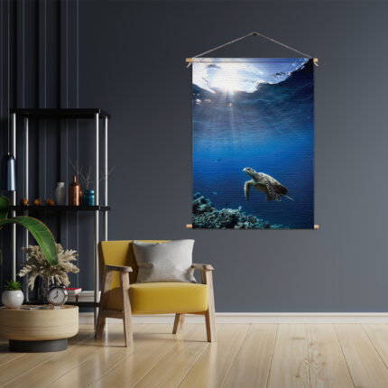 Textielposter Zeeschildpad In Helderblauw Water 03