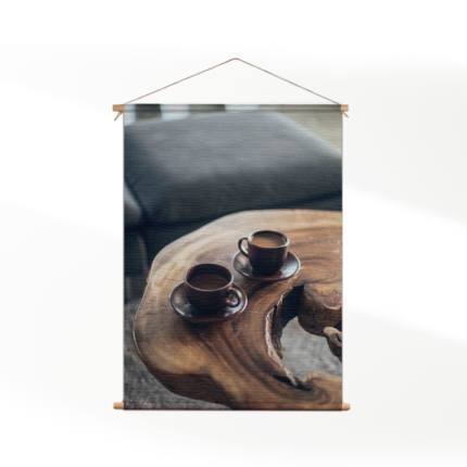 Textielposter Kopjes Koffie op Tafel