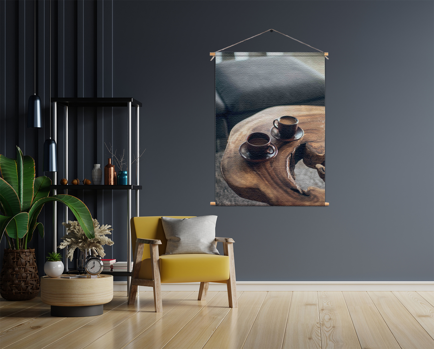 Textielposter Kopjes Koffie op Tafel
