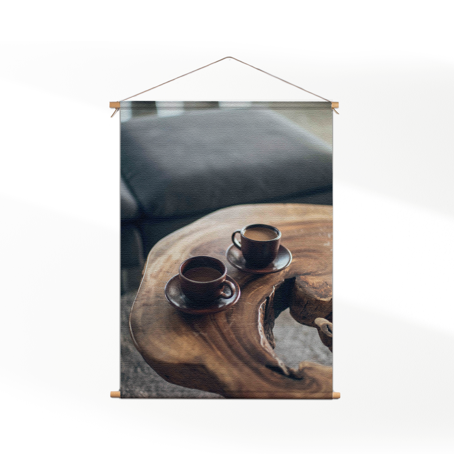 Textielposter Kopjes Koffie op Tafel