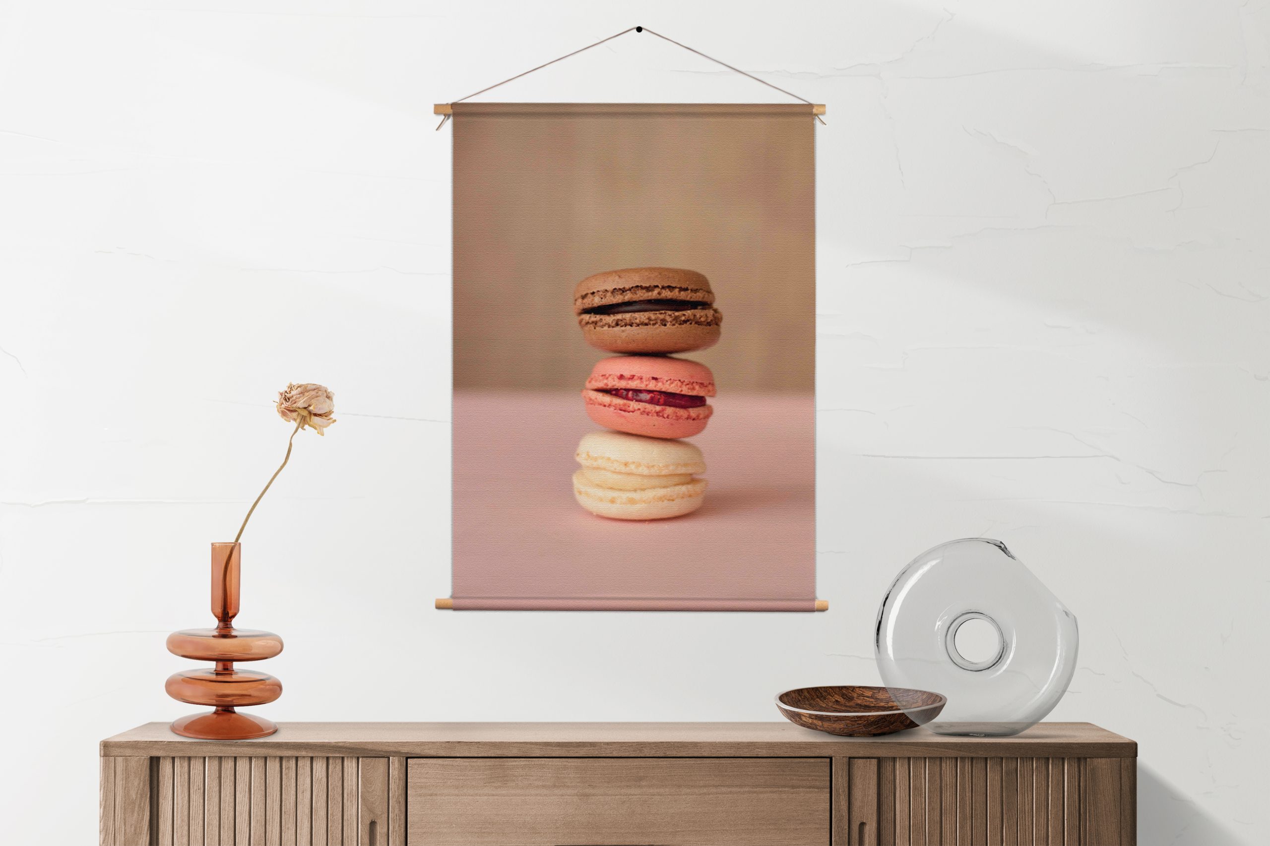 Textielposter Macarons Roze Beige Tinten