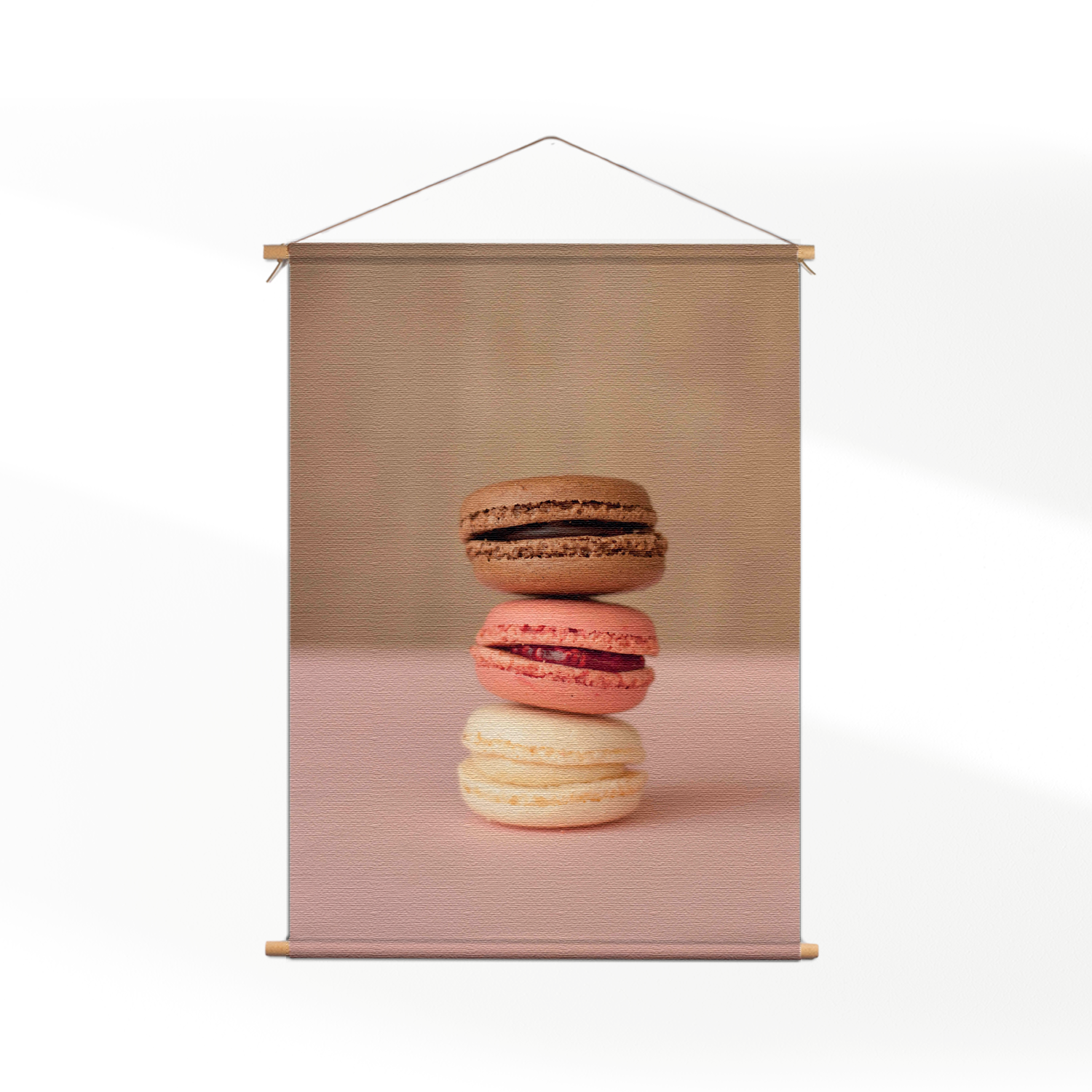 Textielposter Macarons Roze Beige Tinten