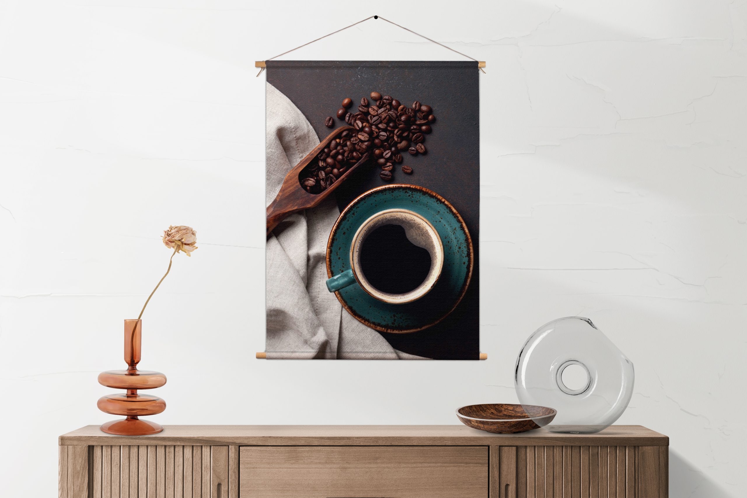 Textielposter Koffiebonen met Kop koffie