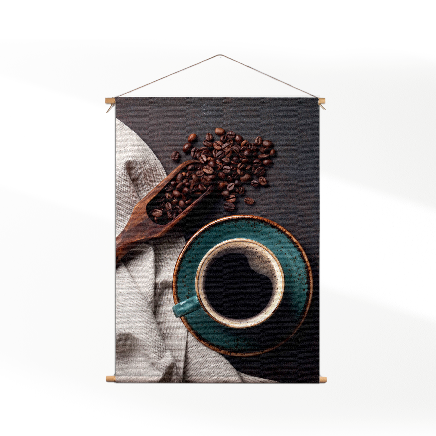 Textielposter Koffiebonen met Kop koffie