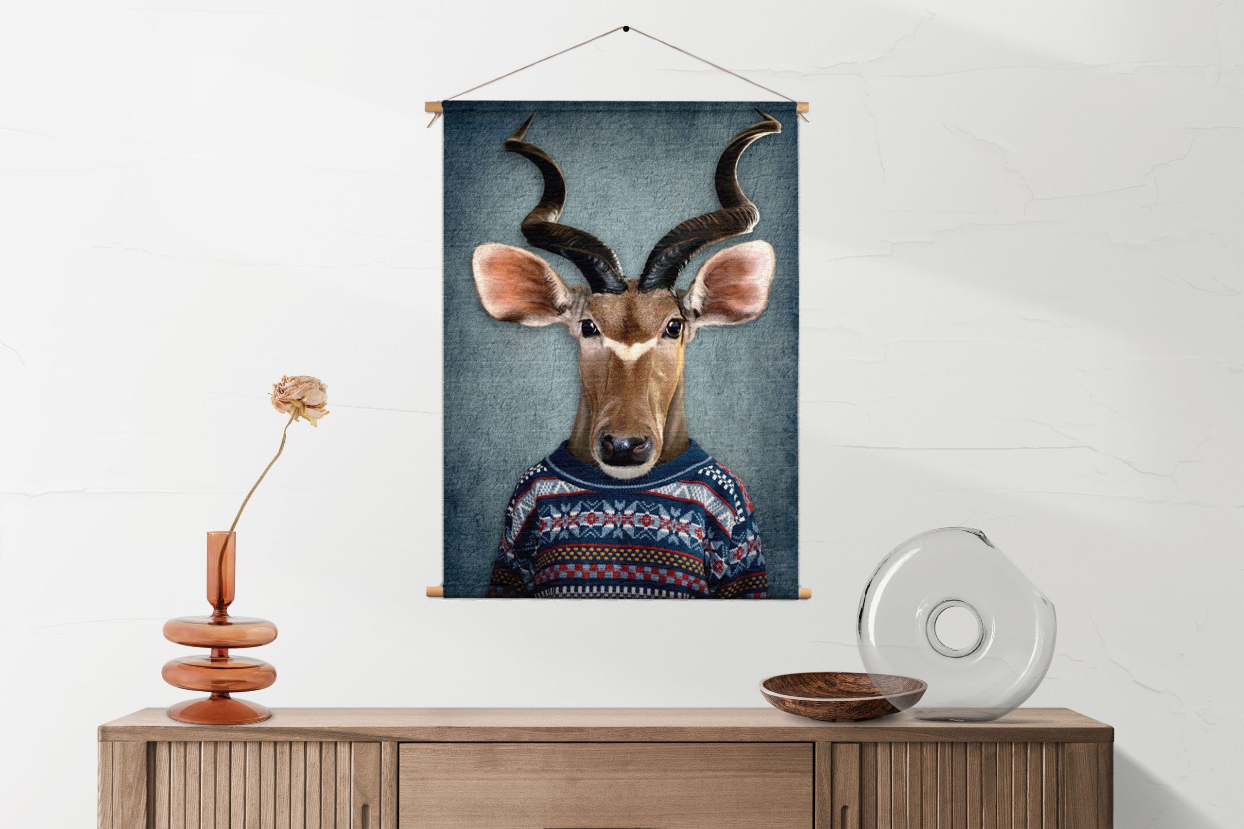 Textielposter Menselijke Bok Met Gebreide Trui