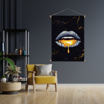 Textielposter Golden Money Lips