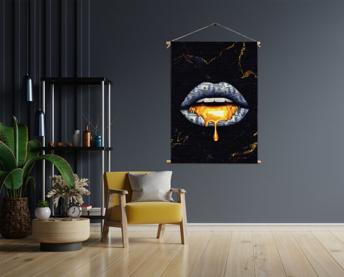 Textielposter Golden Money Lips