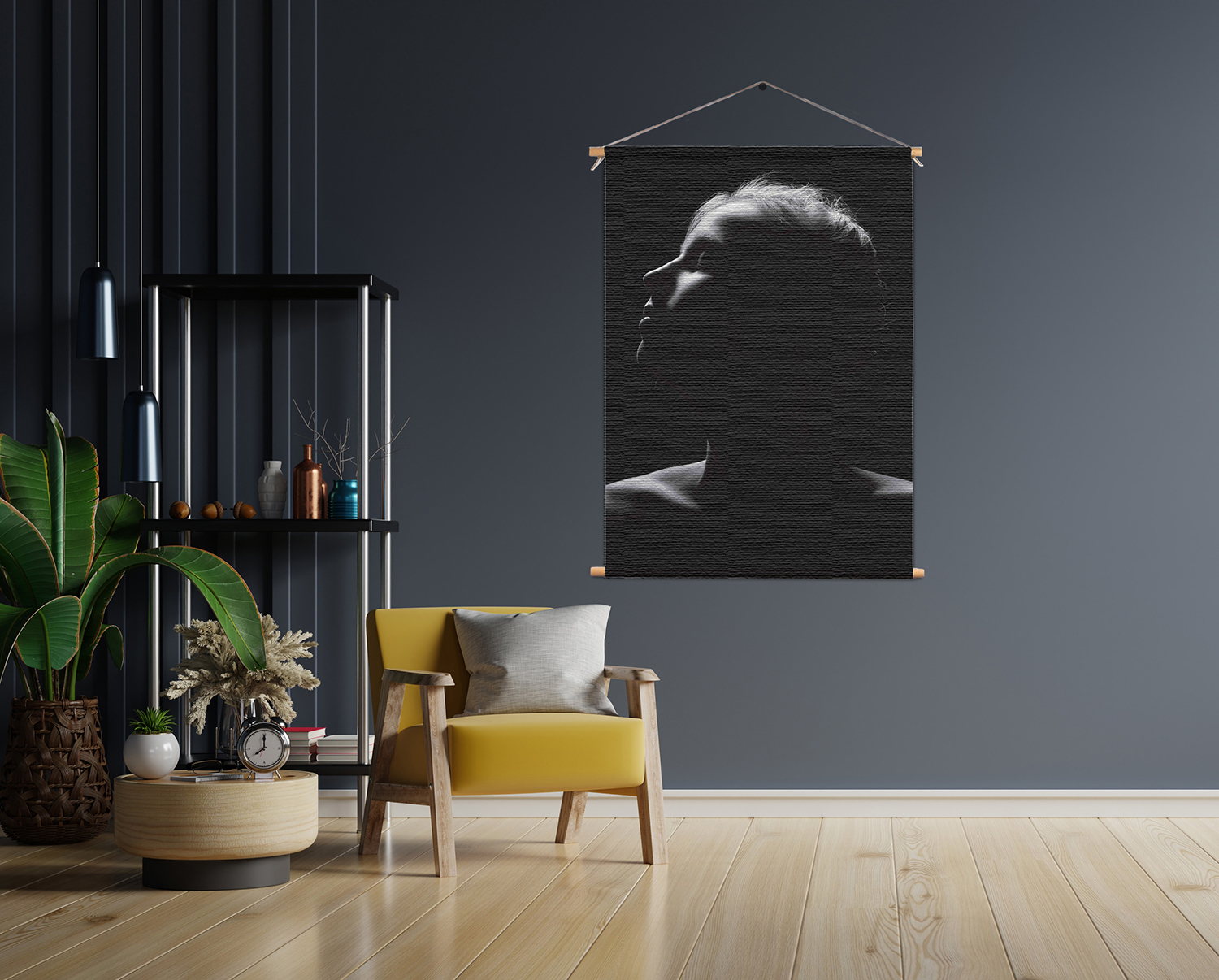 Textielposter Mooie Vrouw Wegkijkend