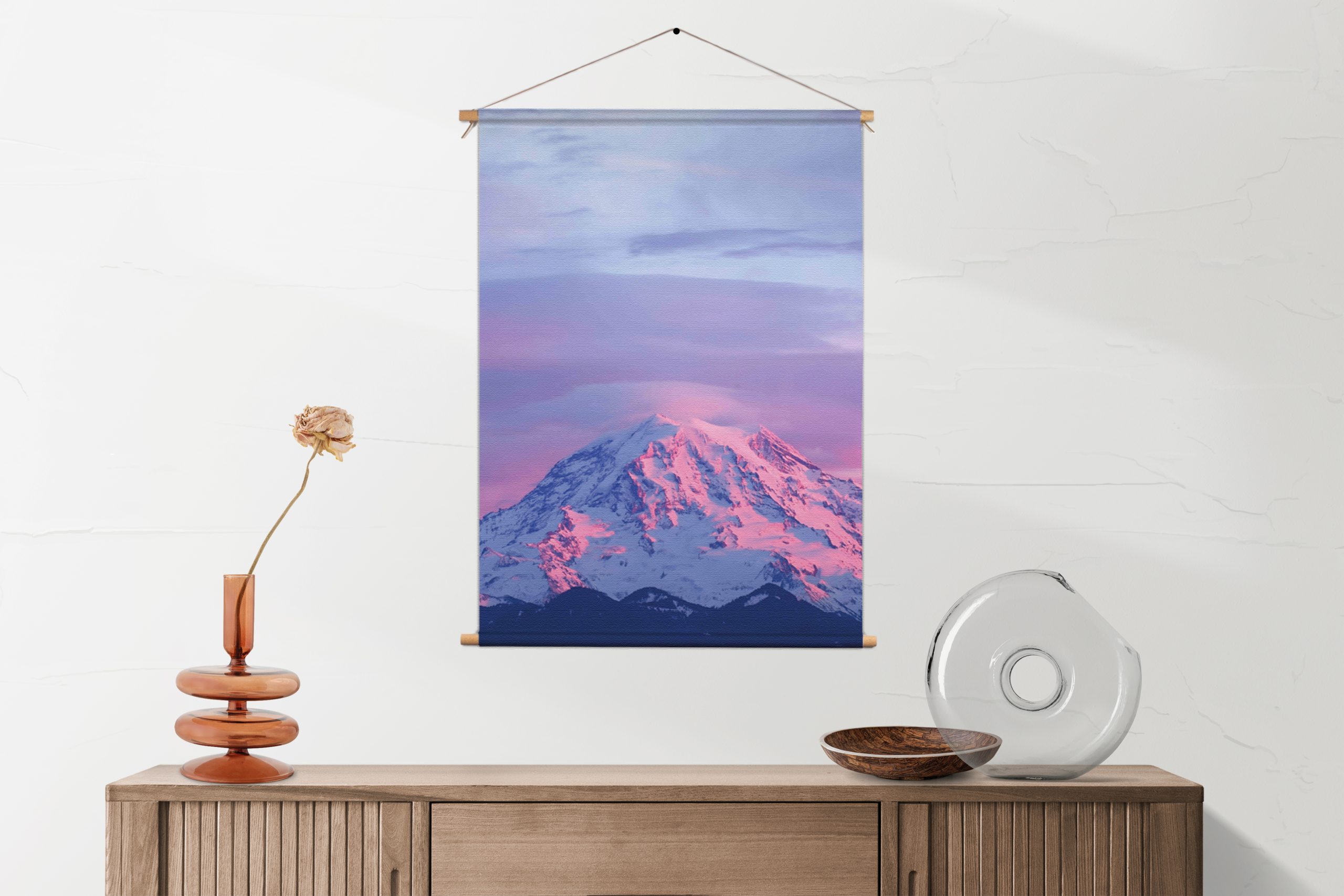 Template_50-70_verticaal_natuur_41-1-1.jpg Textielposter Natuurlijke zons ondergang op witte berg