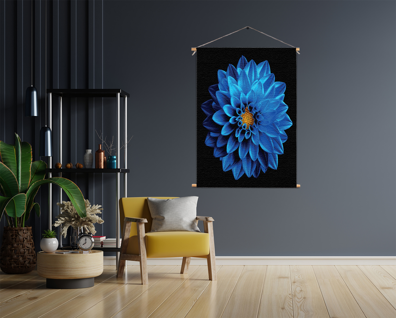Template_50-70_verticaal_natuur_54 Textielposter Blauwe Dahlia