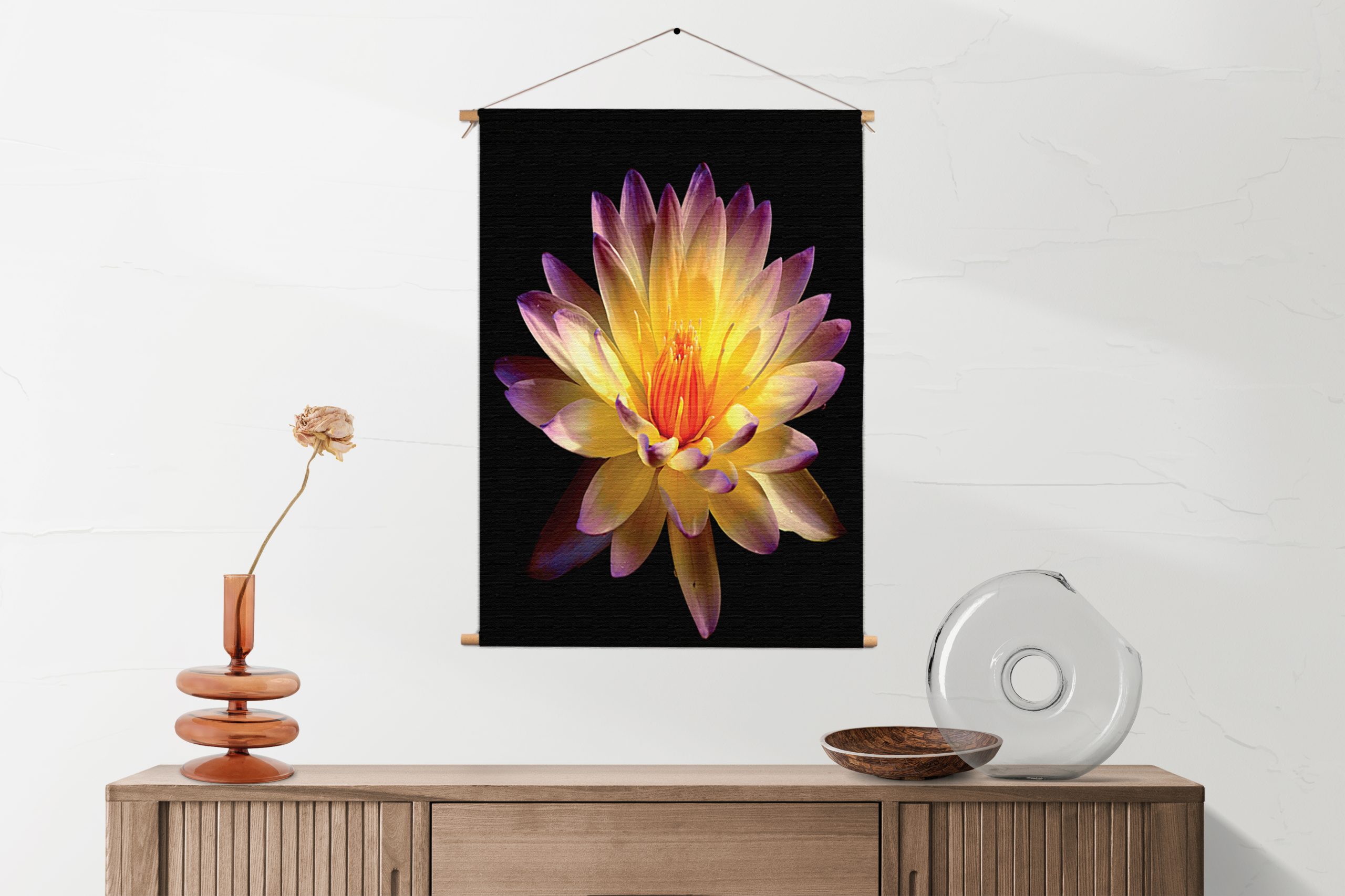 Template_50-70_verticaal_natuur_60-1-1.jpg Textielposter Paarse Gele Dahlia