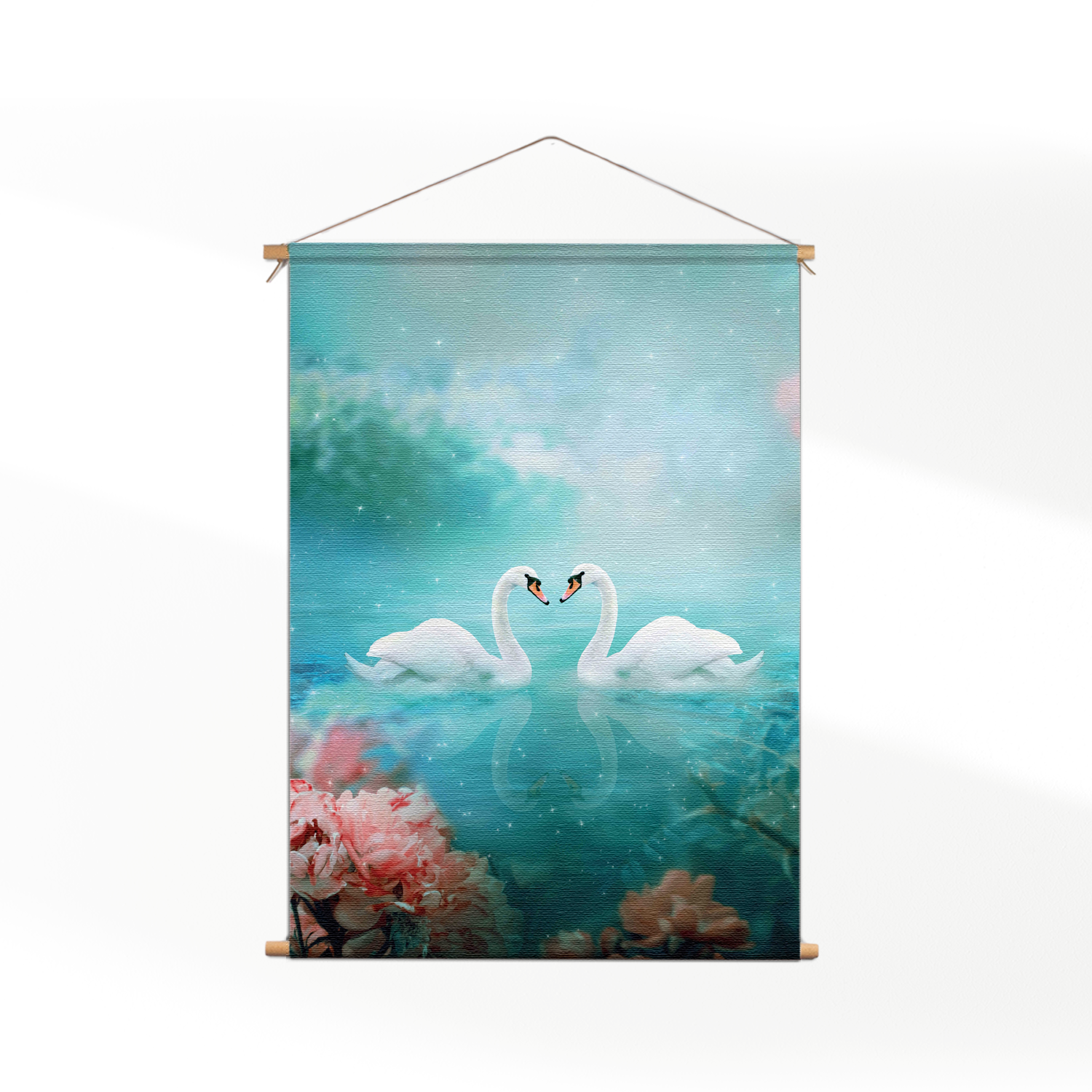 Template_50-70_verticaal_romantisch_19 Textielposter De Verliefde Zwanen