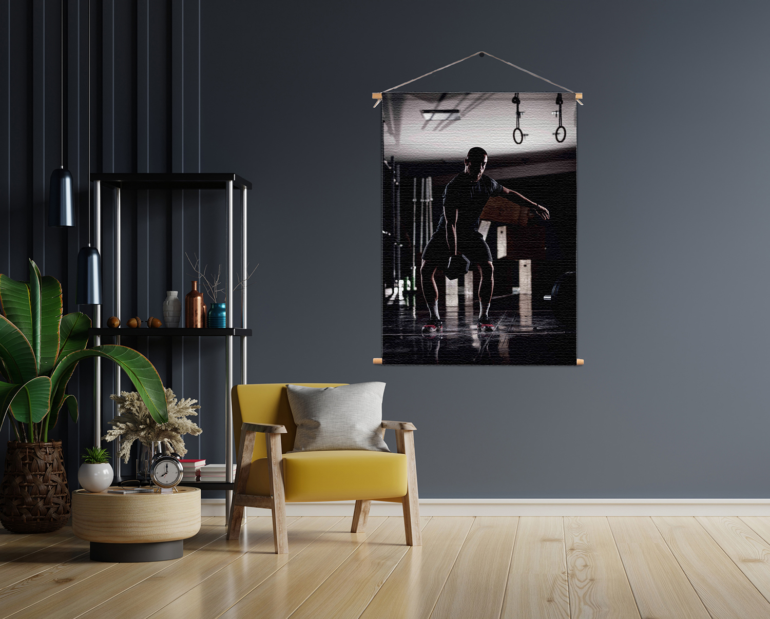 Textielposter Sexy Man Heft Gewicht Met Halter