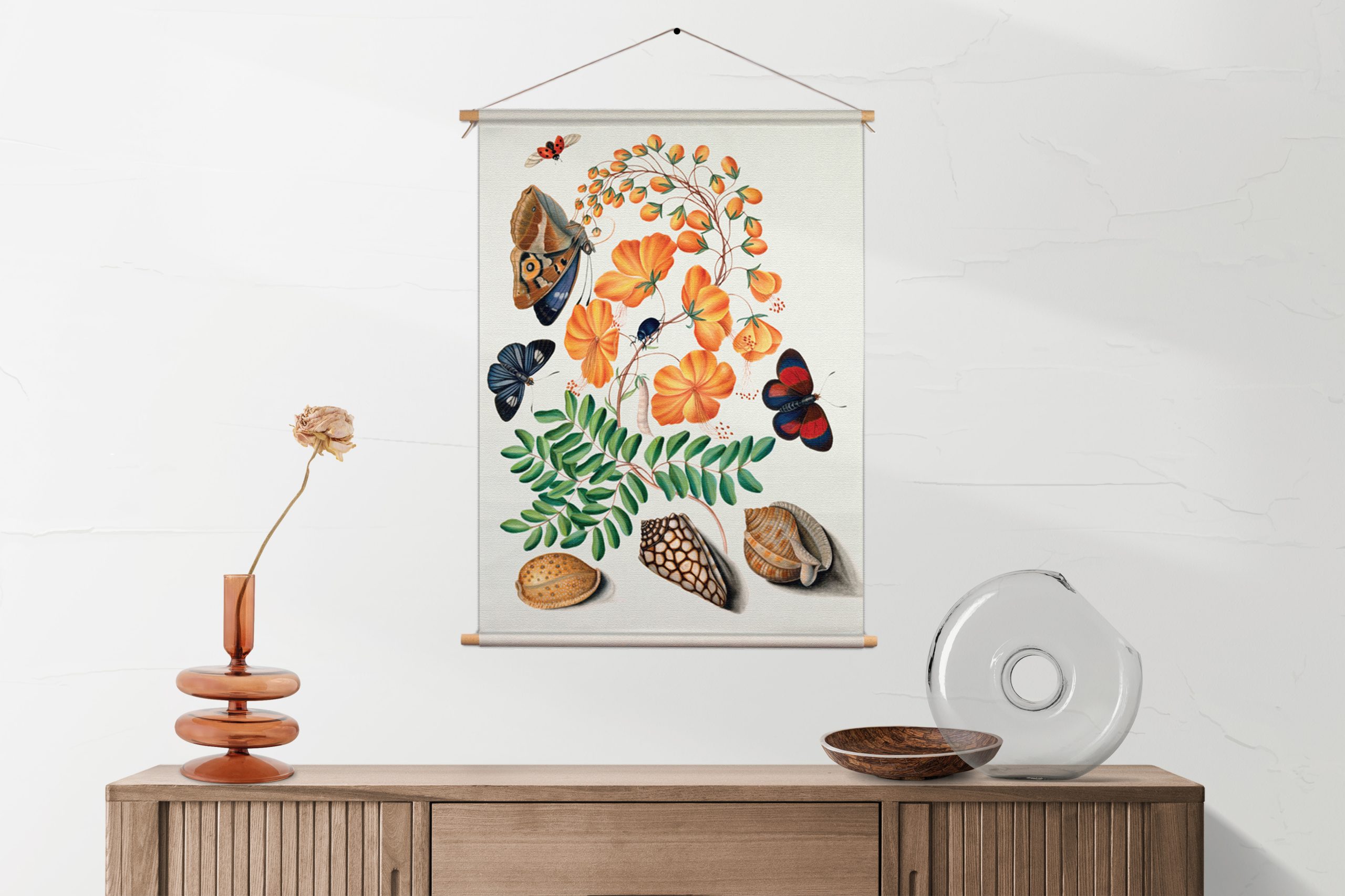 Textielposter Prent Natuur Vogel en Bloemen 13