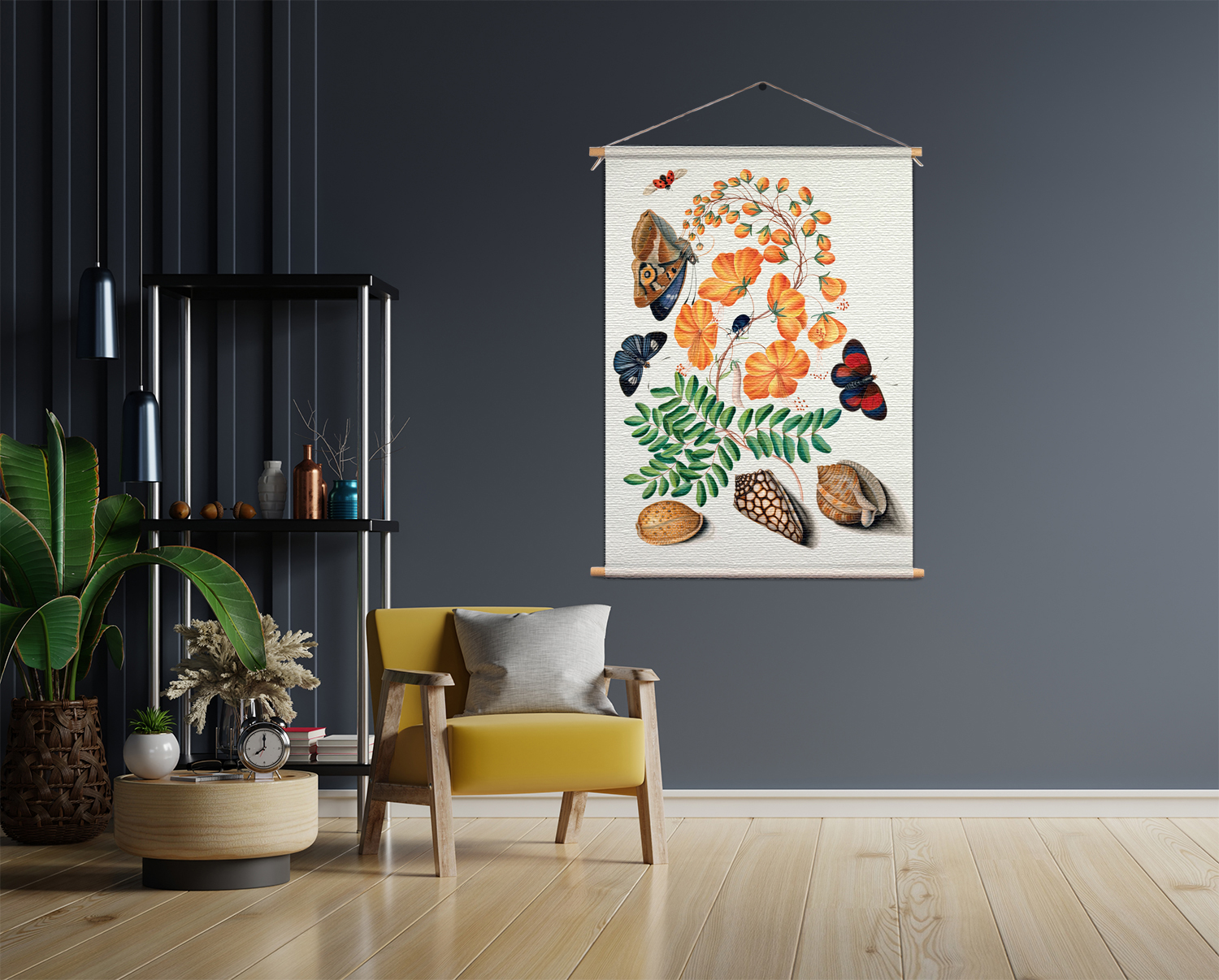 Textielposter Prent Natuur Vogel en Bloemen 13