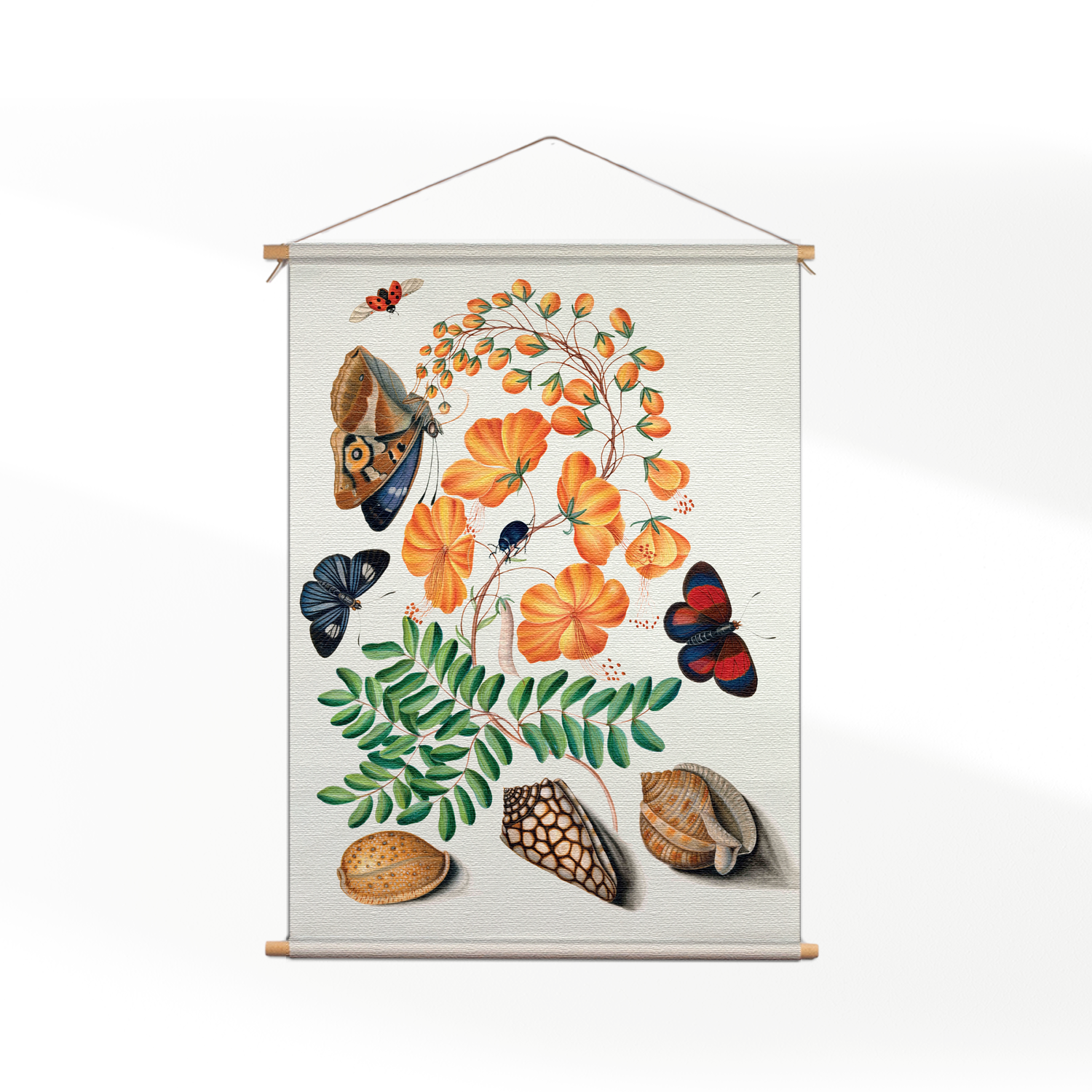 Textielposter Prent Natuur Vogel en Bloemen 13
