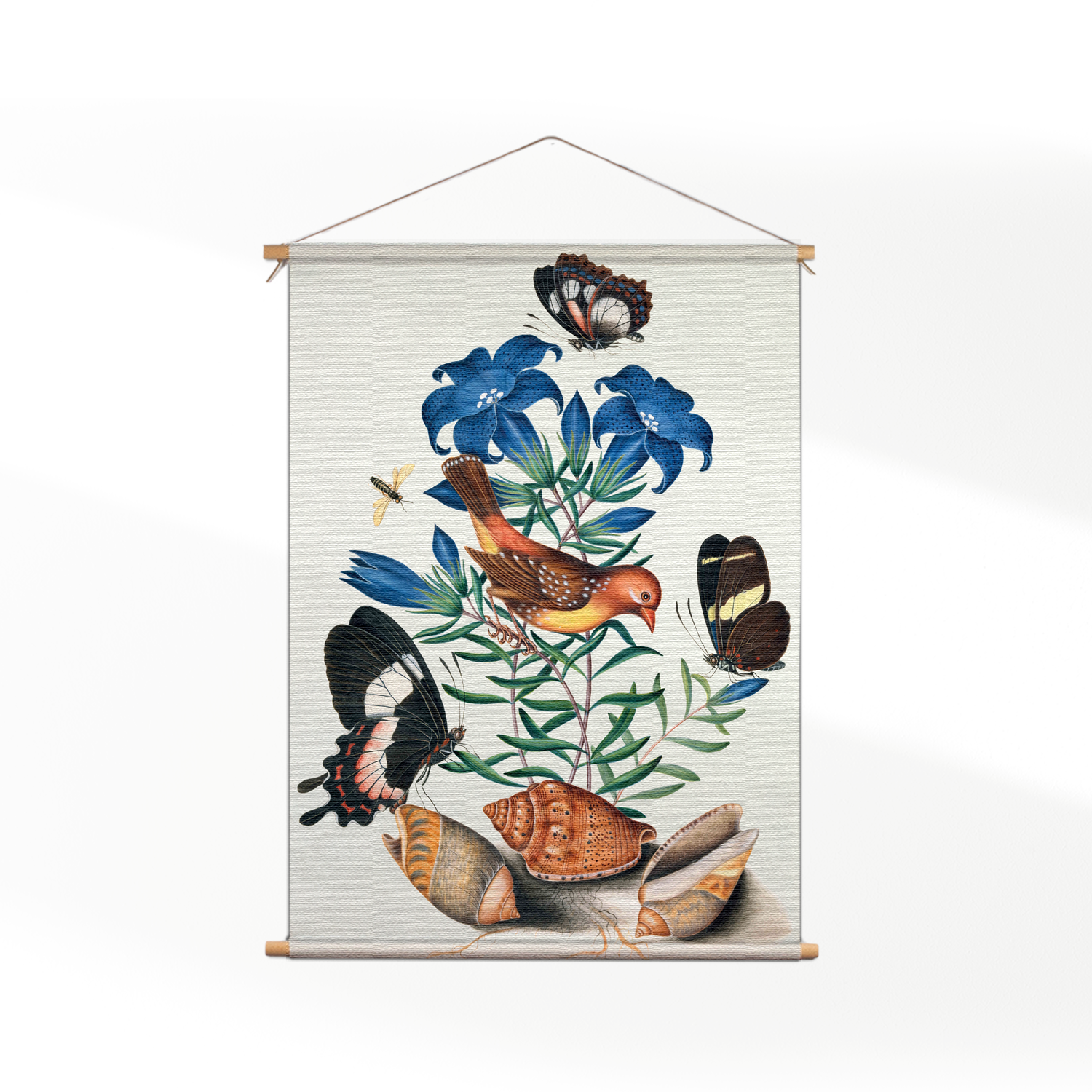 Textielposter Prent Natuur Vogel en Bloemen 02