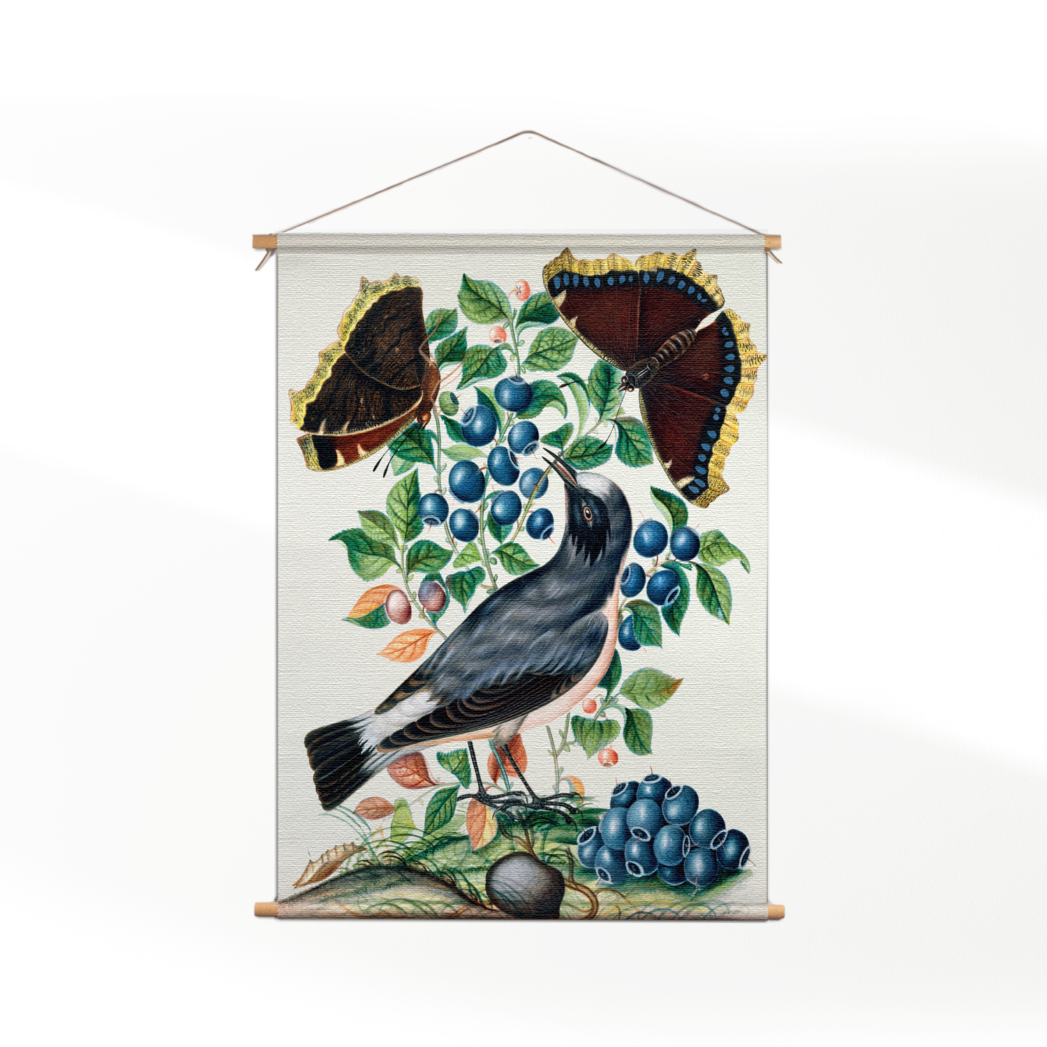 Textielposter Prent Natuur Vogel en Bloemen 06