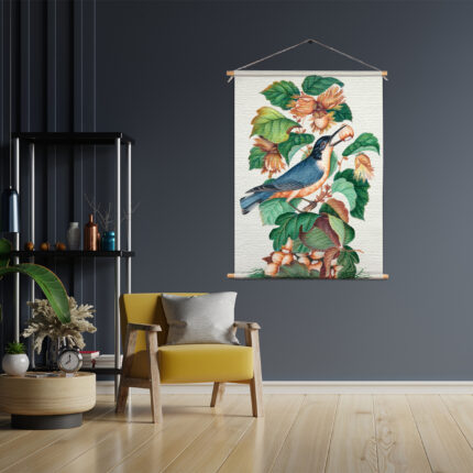 Textielposter Prent Natuur Vogel en Bloemen 09