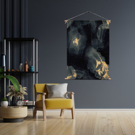 Textielposter Abstract Marmer Look Zwart met Goud 03