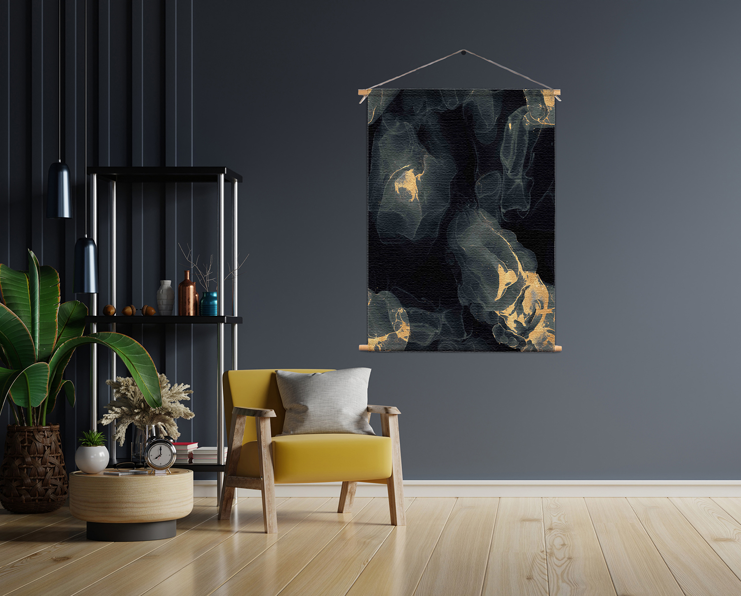 Textielposter Abstract Marmer Look Zwart met Goud 03