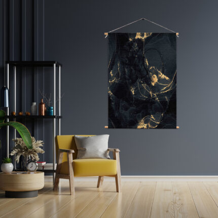 Textielposter Abstract Marmer Look Zwart met Goud 05