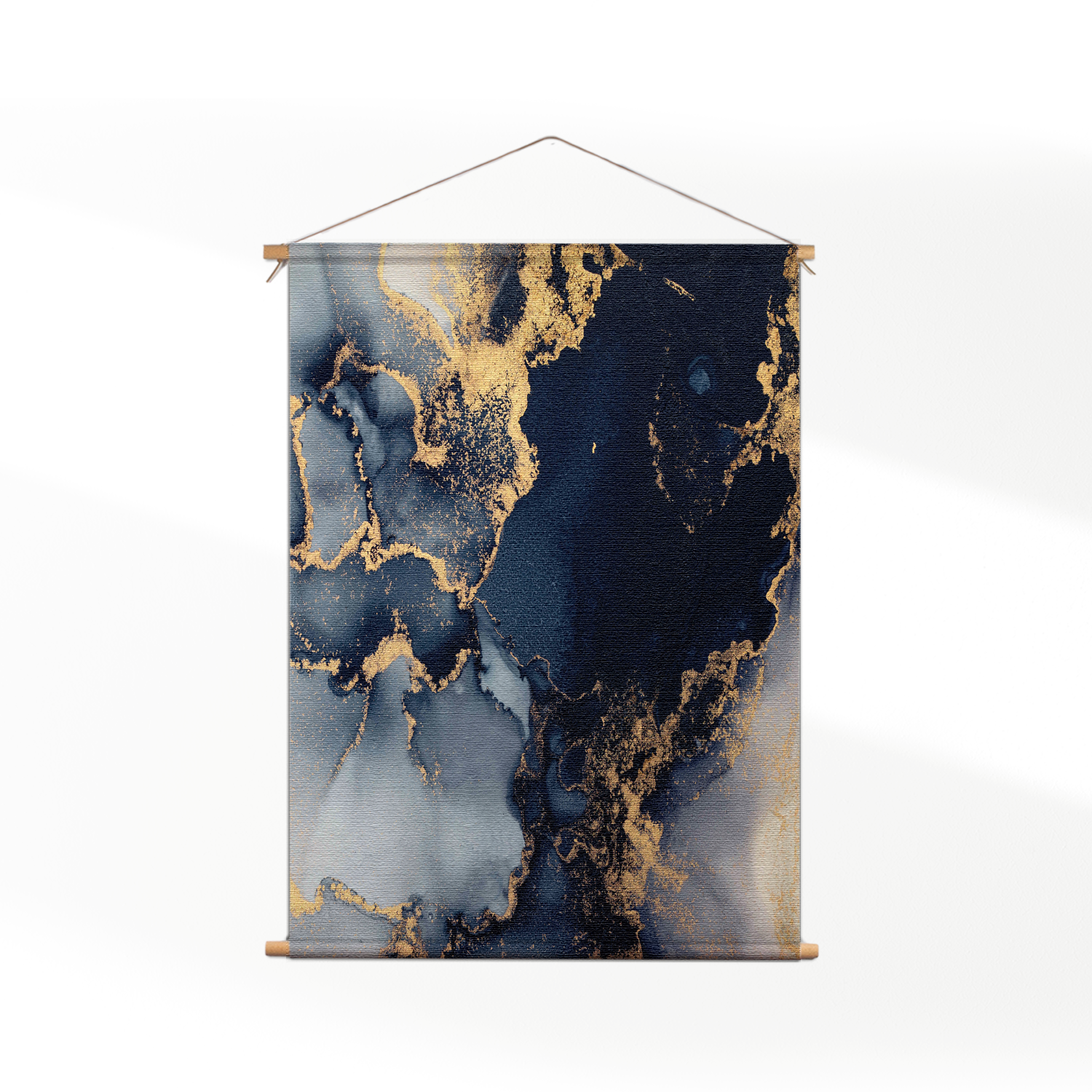 Textielposter Marmer Look Chique Donker Blauwtinten met Goud 02