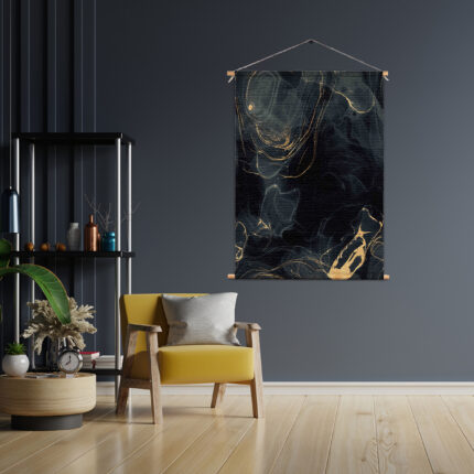 Textielposter Abstract Marmer Look Zwart met Goud 01