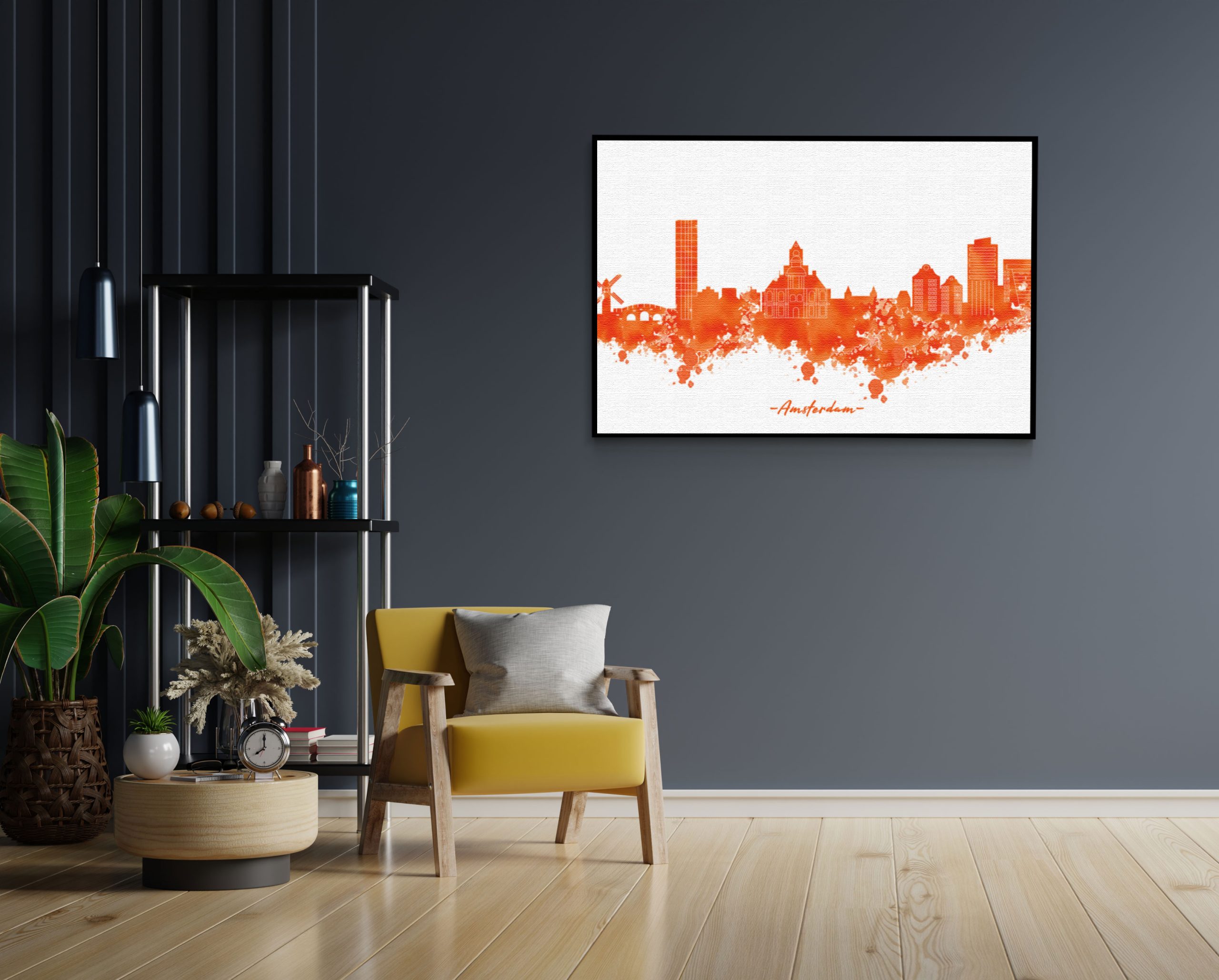 Akoestisch Schilderij Skyline Amsterdam Watercolor Paint Rechthoek Horizontaal AMSHORIZON scaled 1