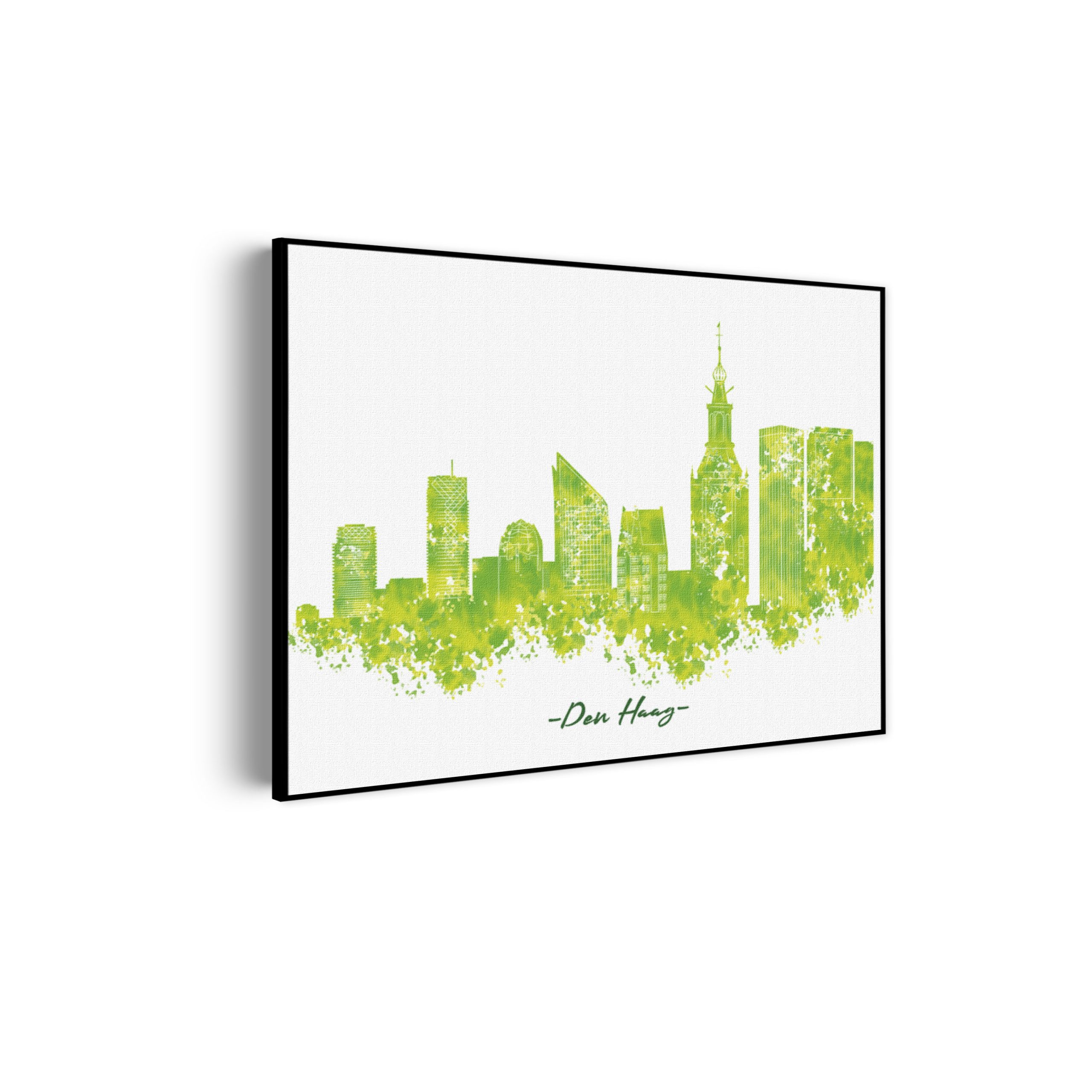 Akoestisch Schilderij Skyline Den Haag Watercolor Paint Rechthoek Horizontaal DENHAAGHORIZONT scaled 1