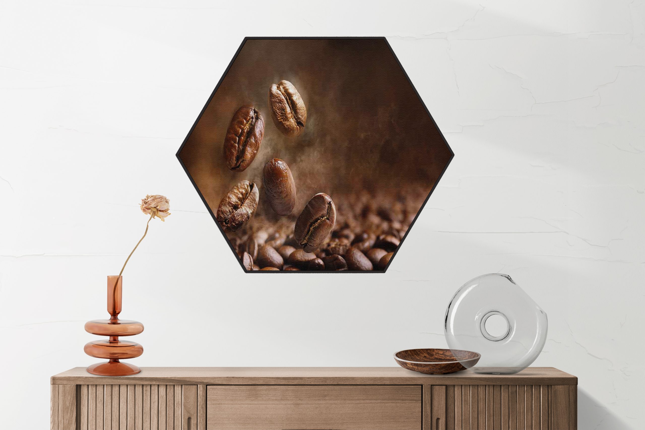 Akoestisch Schilderij Koffiebonen Hexagon Eten Drinken 32 scaled 1