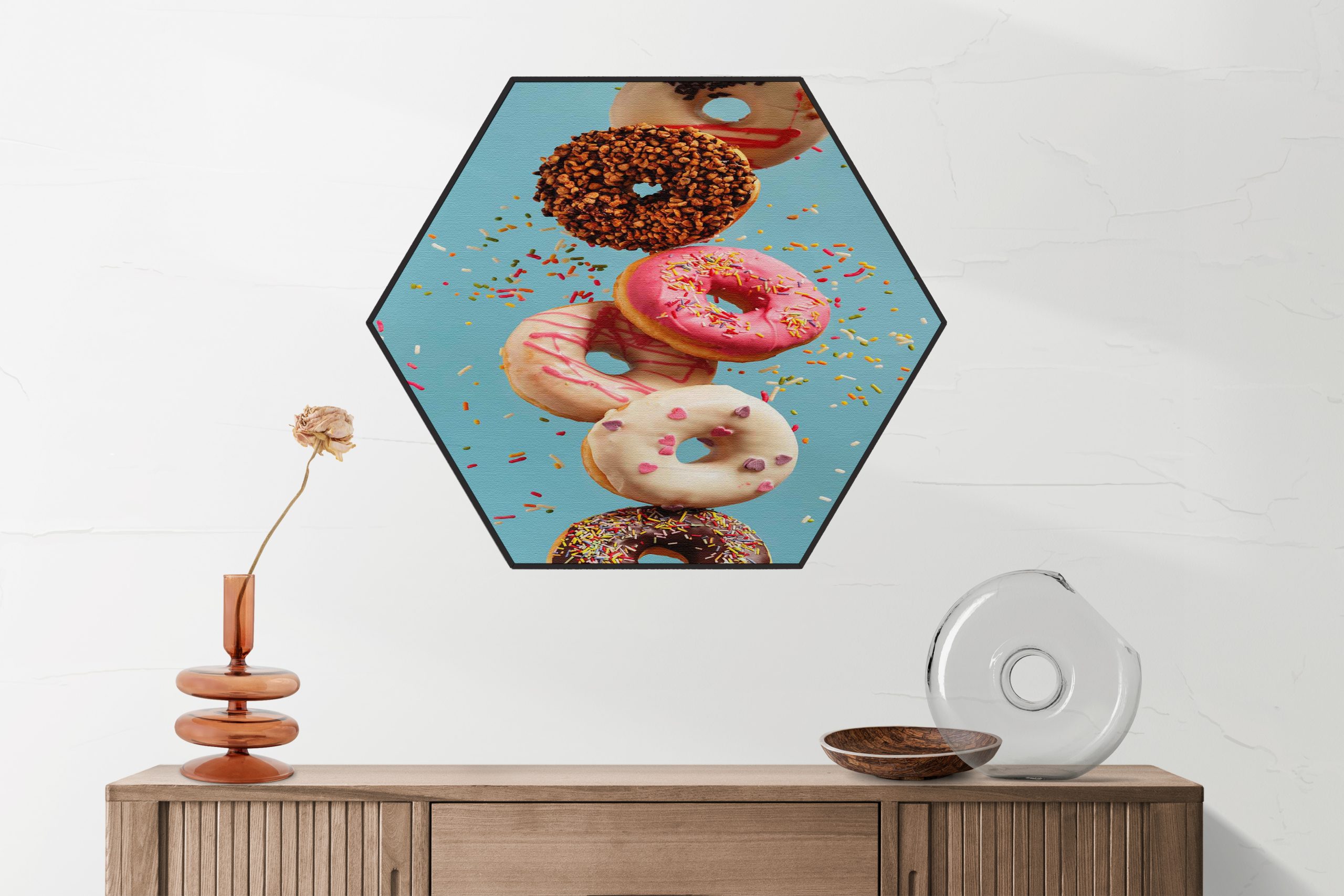 Akoestisch Schilderij Donuts Hexagon Eten Drinken 48 scaled 1